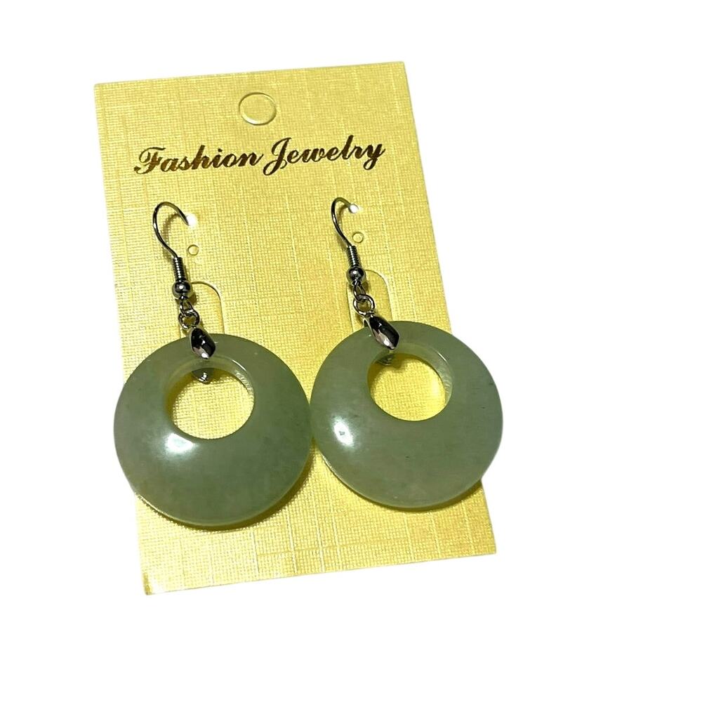 Women's Silver-Plated Green Aventurine Round Chunky Earrings New